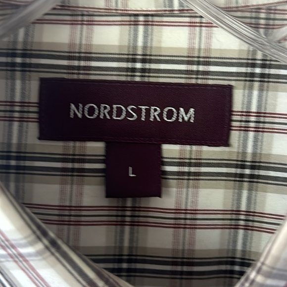 Nordstrom shirt men's button up dressy career size Large White gray plaid - Picture 3 of 9